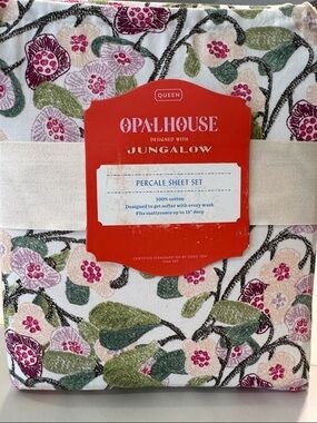 Opalhouse Botanical Cotton Sheet Set - Cream, Pink & Green
